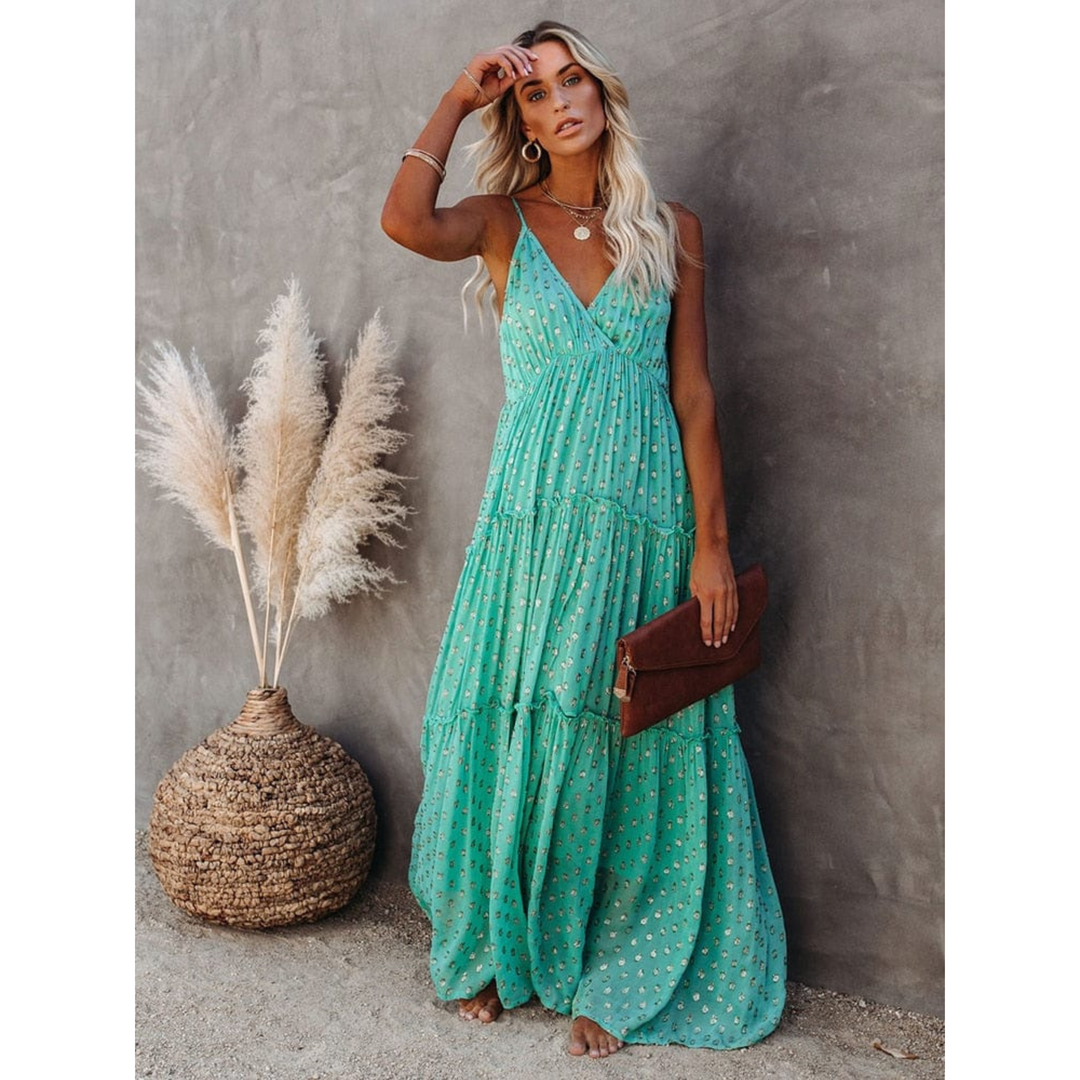 Femmes Robe Maxi Ibiza | V-Neck et Motif Estival