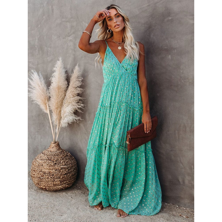Femmes Robe Maxi Ibiza | V-Neck et Motif Estival