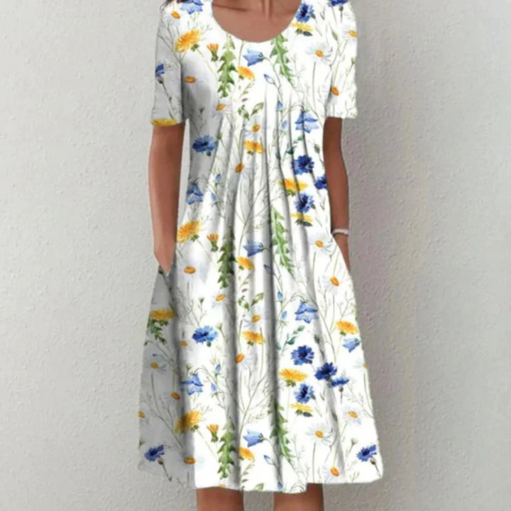 Femmes Robe d'Été Fleurie | Manches Courtes Midi