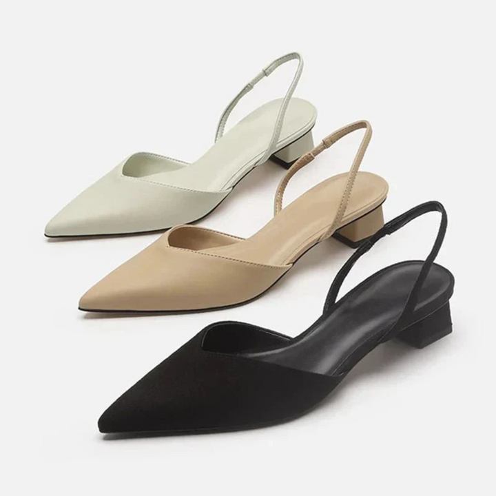 Sandales Ninette pour femme, bout pointu élégant et talon bas confortable adaptés aux tenues polyvalentes.