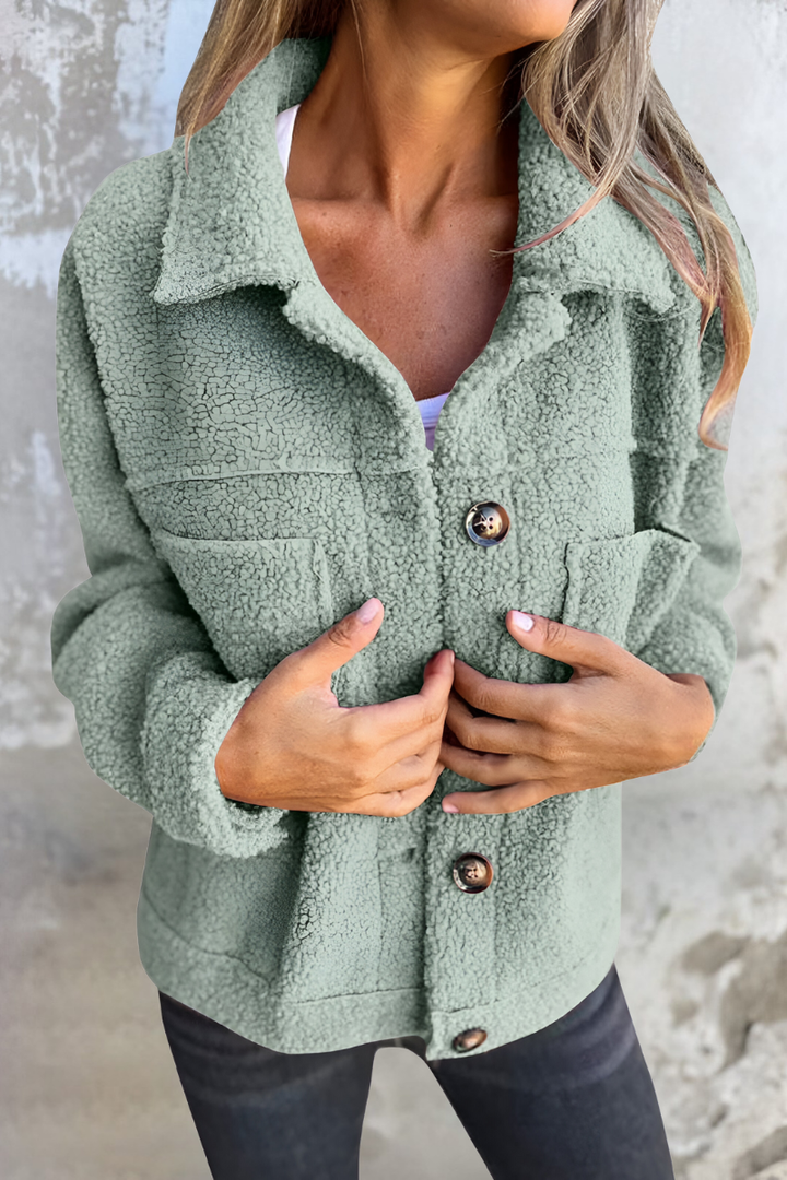 Veste effet teddy Garance pour femme, vue d'ensemble de la coupe