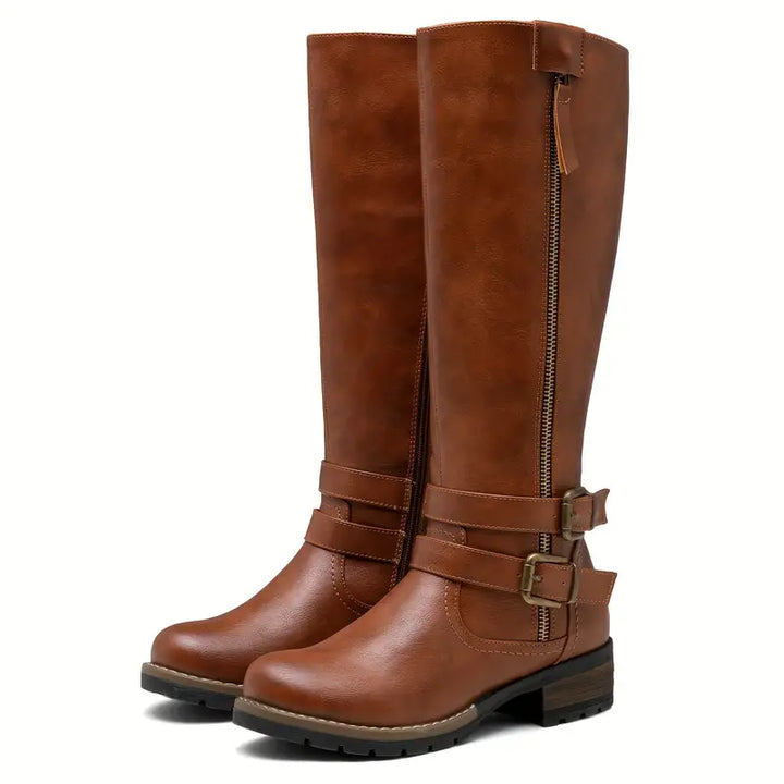 Bottes hautes Elise en similicuir pour femme, tige cavalière adaptée aux tenues automnales tendance.