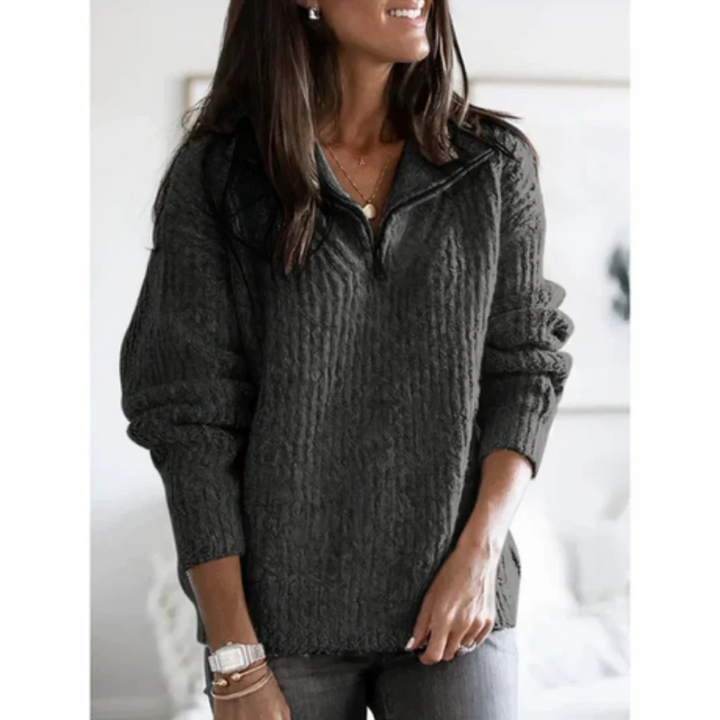 Pull Léontina maille épaisse demi-zip pour femme, coupe hivernale adaptée aux tenues cocooning.