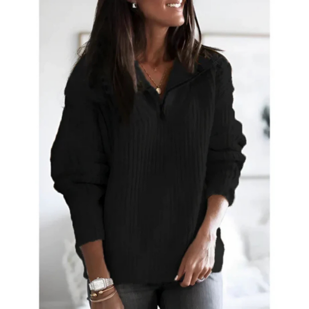 Pull Léontina maille épaisse demi-zip pour femme, coupe hivernale adaptée aux tenues cocooning.