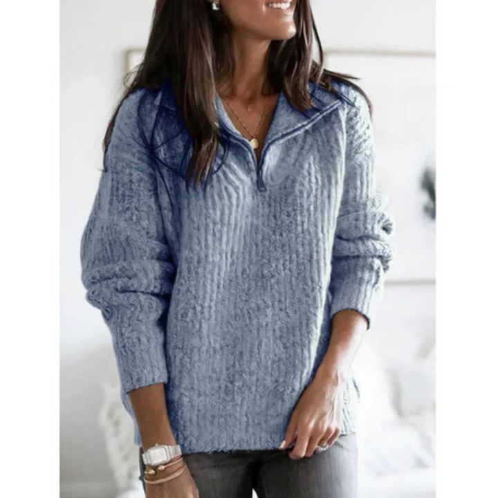 Pull Léontina maille épaisse demi-zip pour femme, coupe hivernale adaptée aux tenues cocooning.