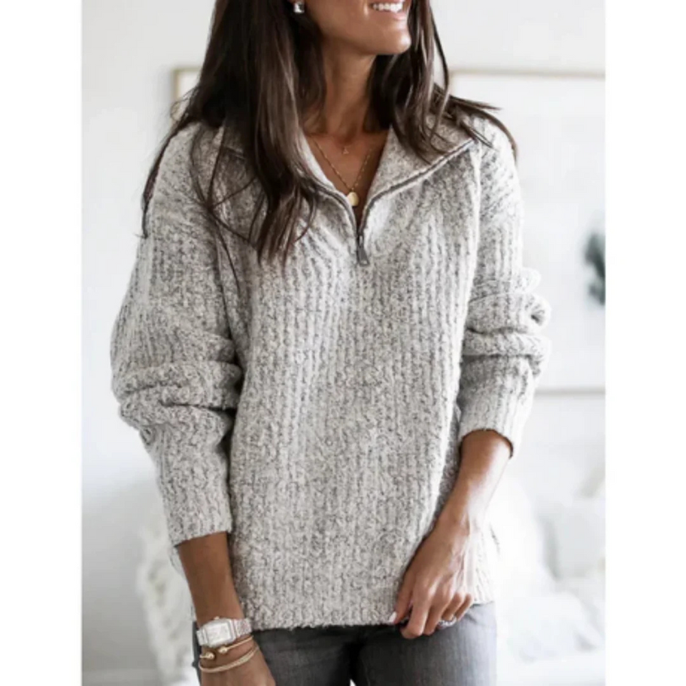 Pull Léontina maille épaisse demi-zip pour femme, coupe hivernale adaptée aux tenues cocooning.