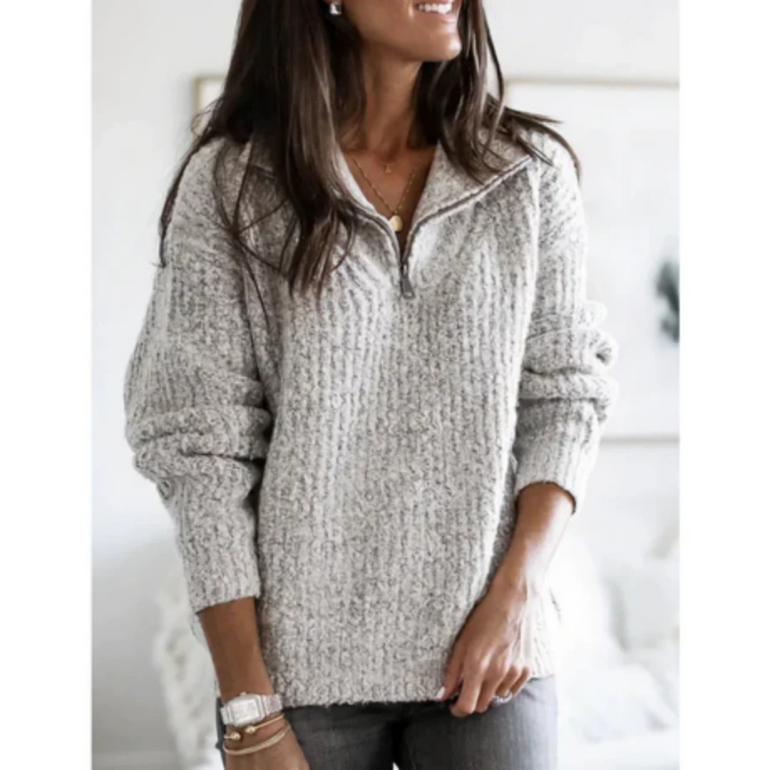 Pull Léontina maille épaisse demi-zip pour femme, coupe hivernale adaptée aux tenues cocooning.