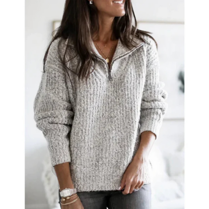 Pull Léontina maille épaisse demi-zip pour femme, coupe hivernale adaptée aux tenues cocooning.