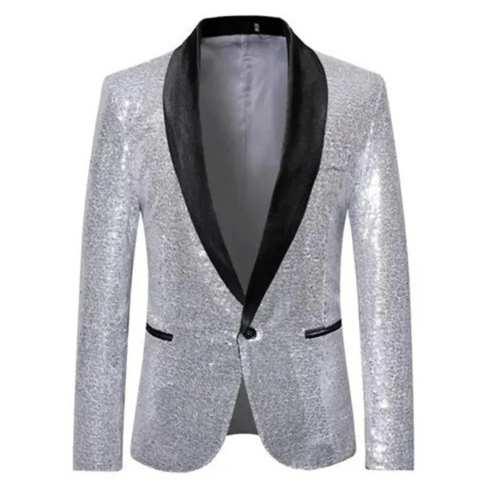 Manteau Ferdinand à sequins pour homme, finition pailletée adaptée aux tenues festives de fin d'année.