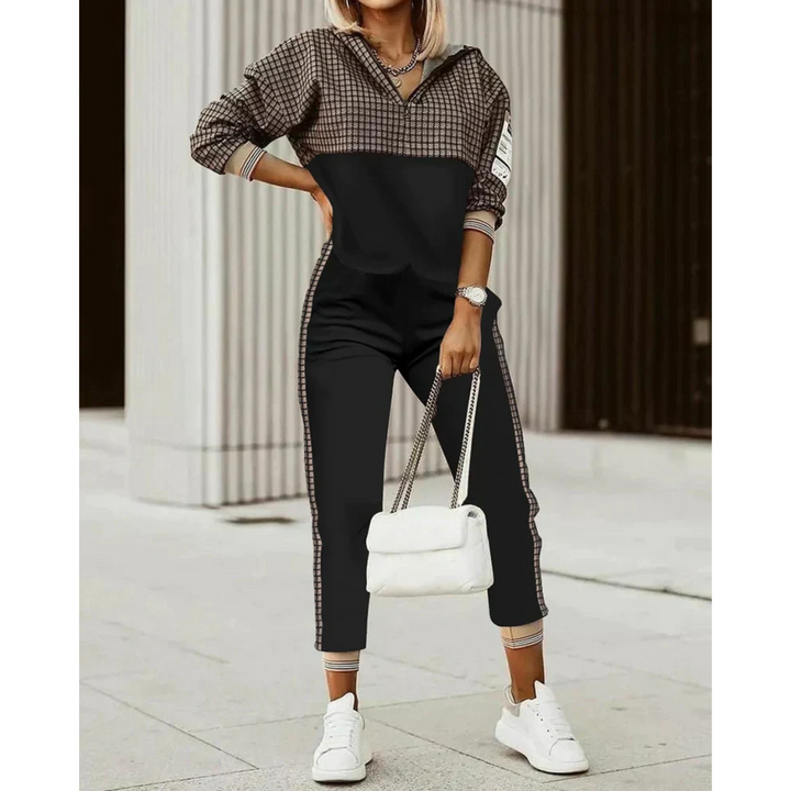 Ensemble de survêtement pour femme, coupe coordonnée moderne et tissu doux adapté au cocooning quotidien.