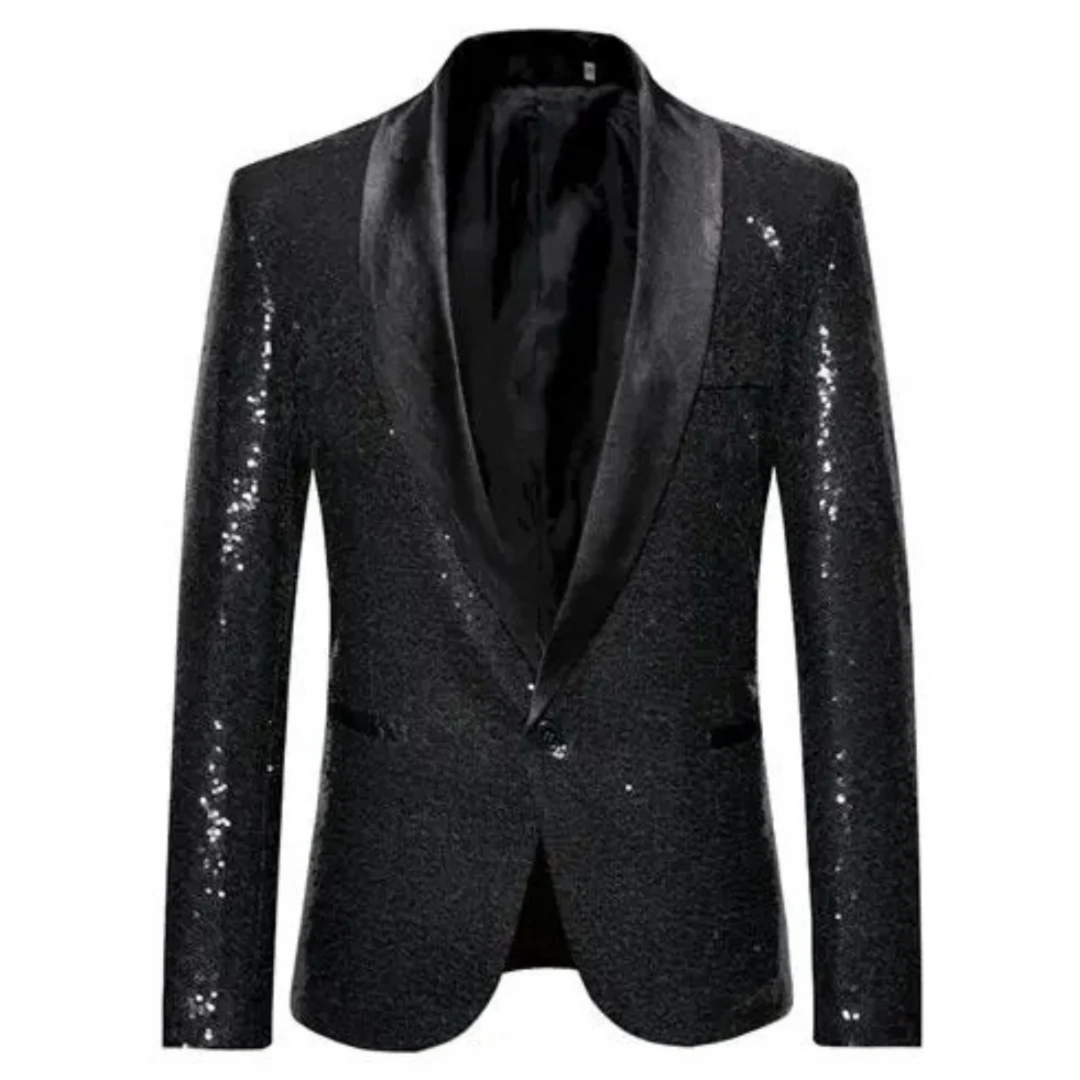 Manteau Ferdinand à sequins pour homme, finition pailletée adaptée aux tenues festives de fin d'année.