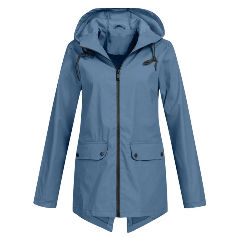 Veste de pluie Zénaïde pour femme, imperméable et coupe-vent adaptée aux journées automnales pluvieuses.
