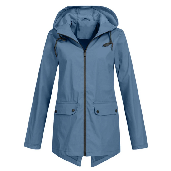 Veste de pluie Zénaïde pour femme, imperméable et coupe-vent adaptée aux journées automnales pluvieuses.