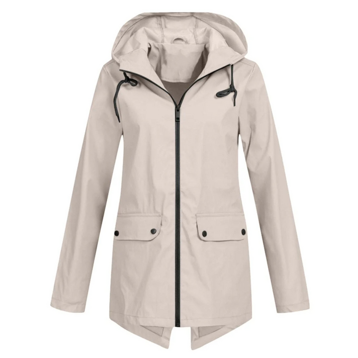 Veste de pluie Zénaïde pour femme, imperméable et coupe-vent adaptée aux journées automnales pluvieuses.