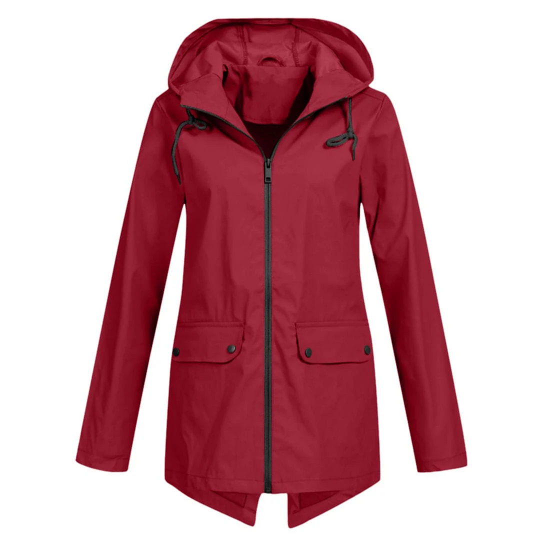 Veste de pluie Zénaïde pour femme, imperméable et coupe-vent adaptée aux journées automnales pluvieuses.