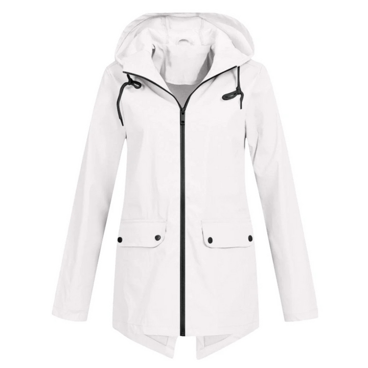 Veste de pluie Zénaïde pour femme, imperméable et coupe-vent adaptée aux journées automnales pluvieuses.