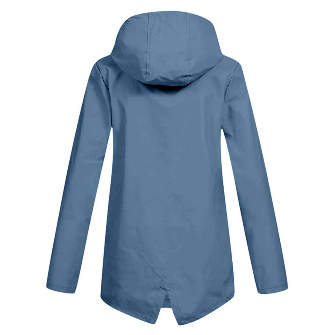 Veste de pluie Zénaïde pour femme, imperméable et coupe-vent adaptée aux journées automnales pluvieuses.