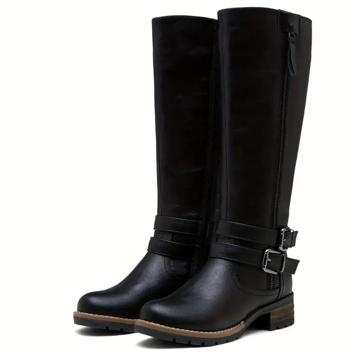 Bottes hautes Elise en similicuir pour femme, tige cavalière adaptée aux tenues automnales tendance.