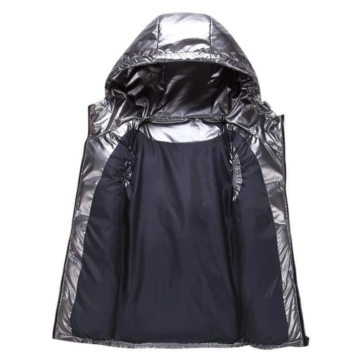 Vue intérieure de la veste sans manches pour homme, montrant la doublure soignée et confortable, avec une finition lisse et élégante, idéale pour l'hiver.