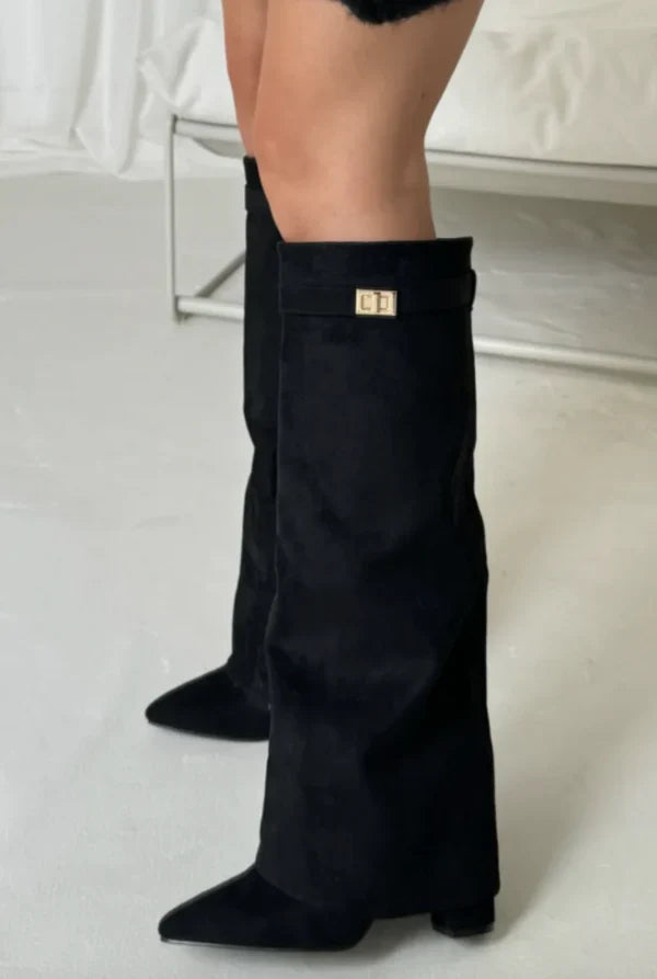 Bottes hautes à talon carré Bérénice pour femme, détail de la matière