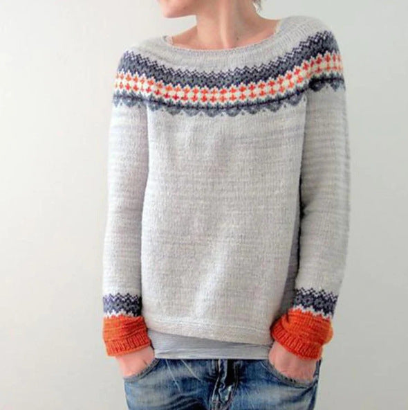 Pull Bramwell norvégien pour femme, motif traditionnel adapté aux tenues hivernales cocooning.