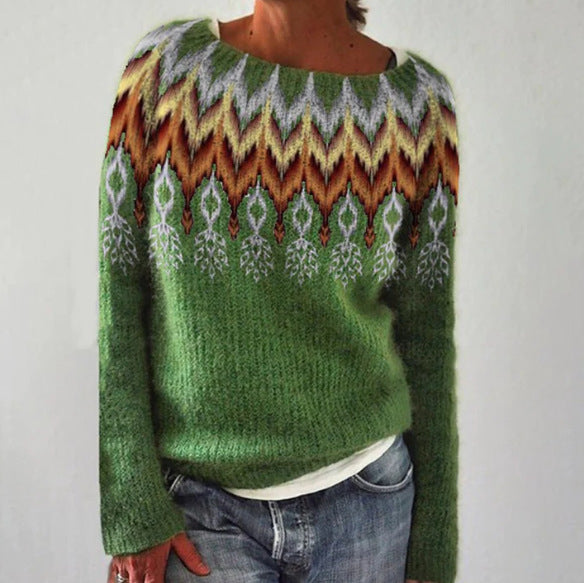 Pull Bramwell norvégien pour femme, motif traditionnel adapté aux tenues hivernales cocooning.