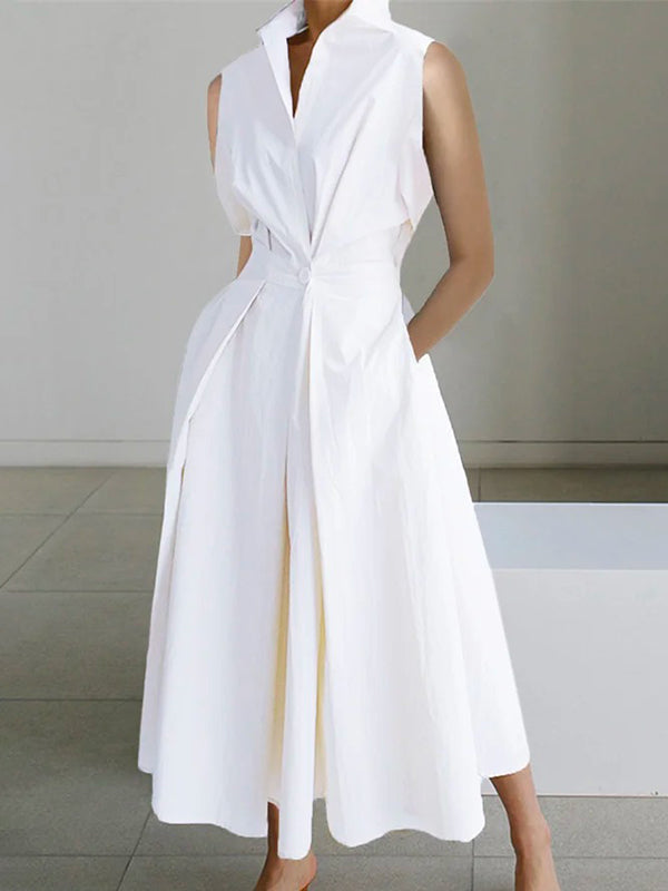 Robe Esther urbaine à col chemise pour femme, coupe longue moderne adaptée aux tenues polyvalentes.