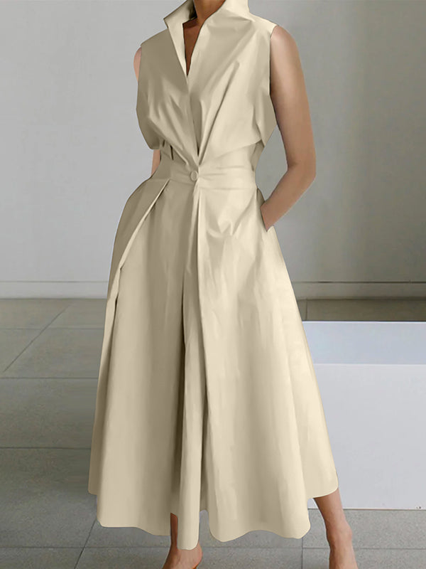 Robe Esther urbaine à col chemise pour femme, coupe longue moderne adaptée aux tenues polyvalentes.