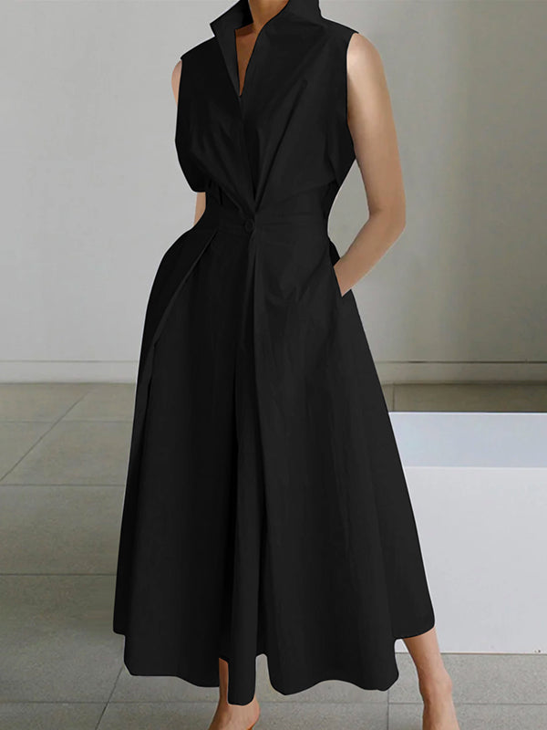 Robe Esther urbaine à col chemise pour femme, coupe longue moderne adaptée aux tenues polyvalentes.