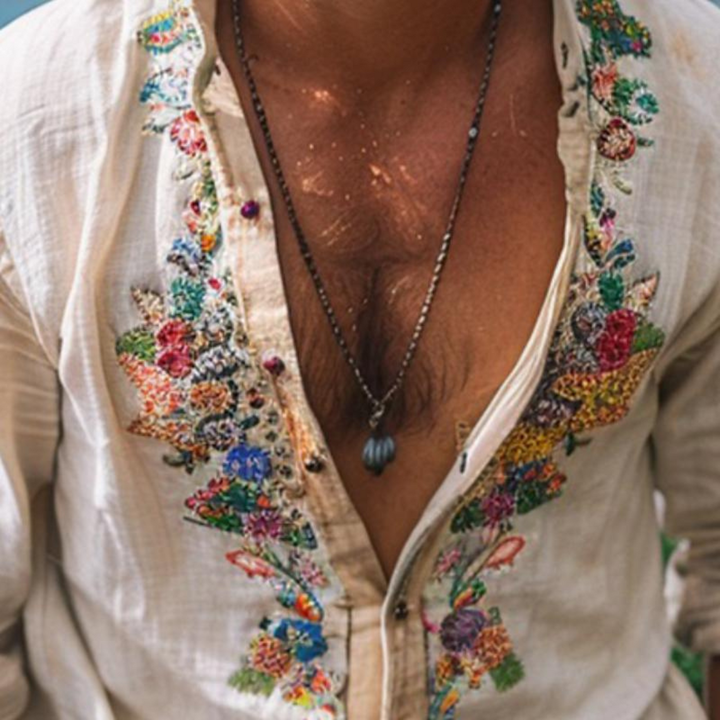 Hommes Chemise Vintage Décontractée | Brodée Manches Longues