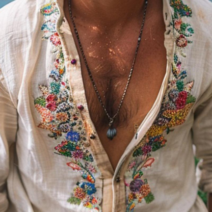 Hommes Chemise Vintage Décontractée | Brodée Manches Longues