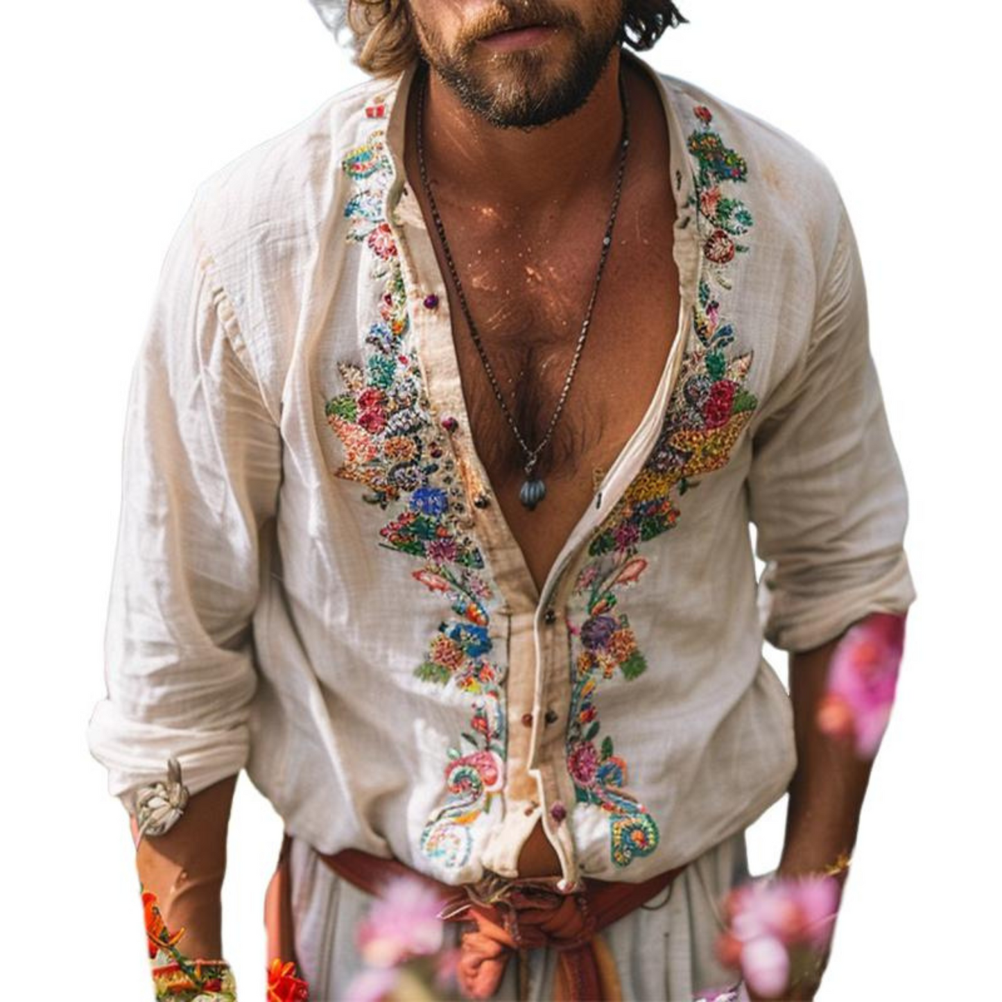 Hommes Chemise Vintage Décontractée | Brodée Manches Longues