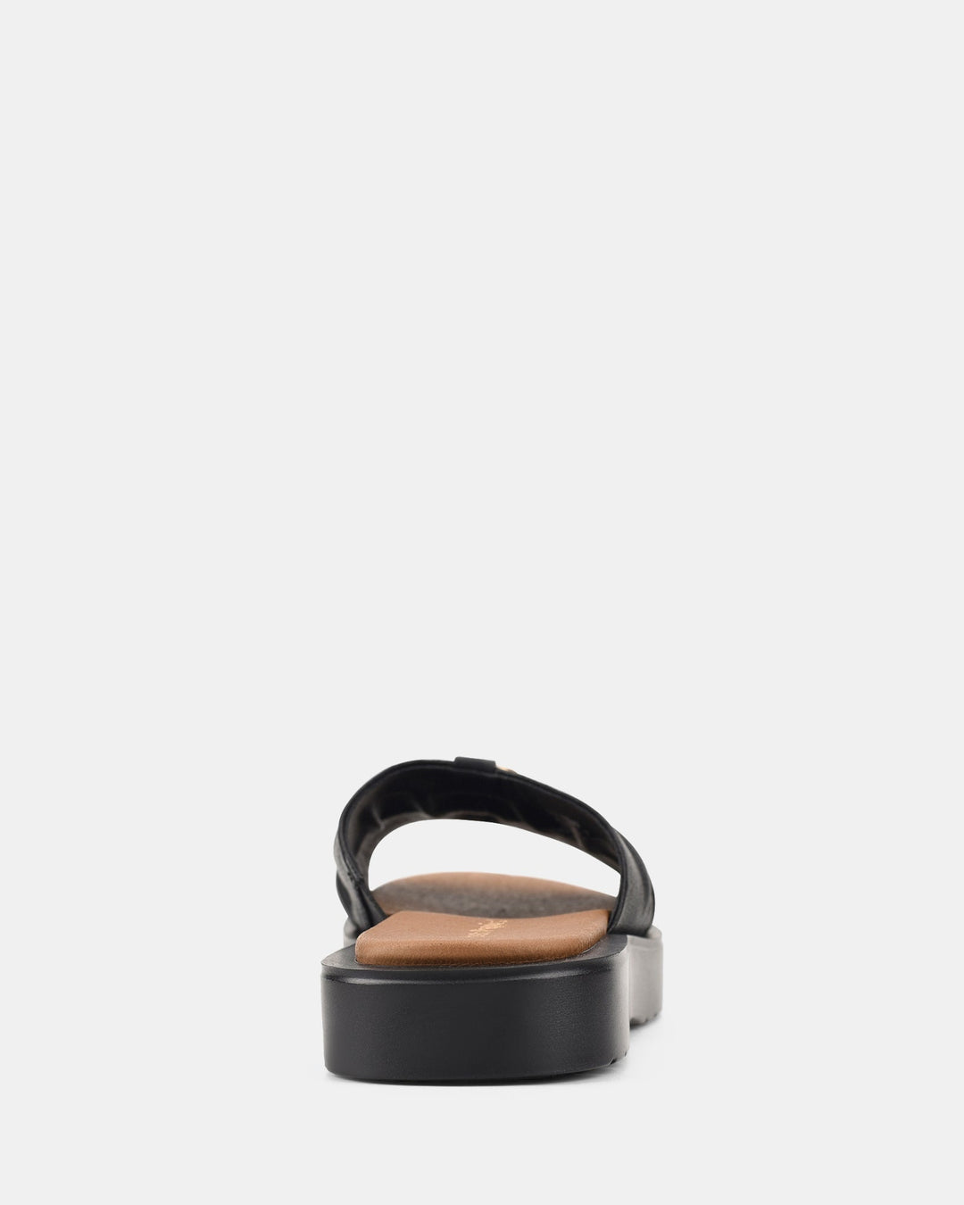 Vue arrière des sandales noires à semelle ondulée pour femmes, modèle Ivoiry. Design moderne avec une bride élégante et une semelle confortable pour un look chic et décontracté.