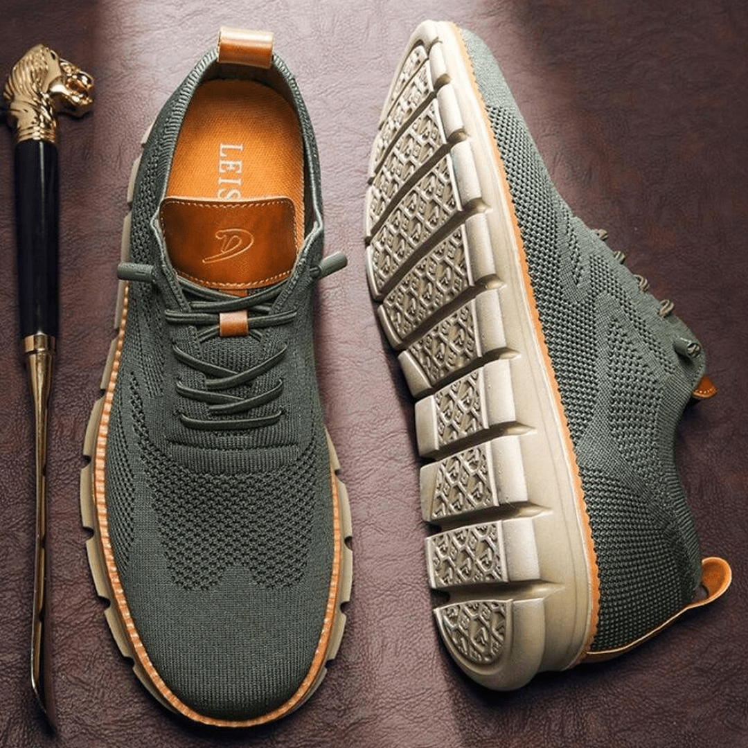 Jean, baskets tendance pour hommes à lacets couleur vert kaki, légères et respirantes avec semelle blanche antidérapante et design moderne