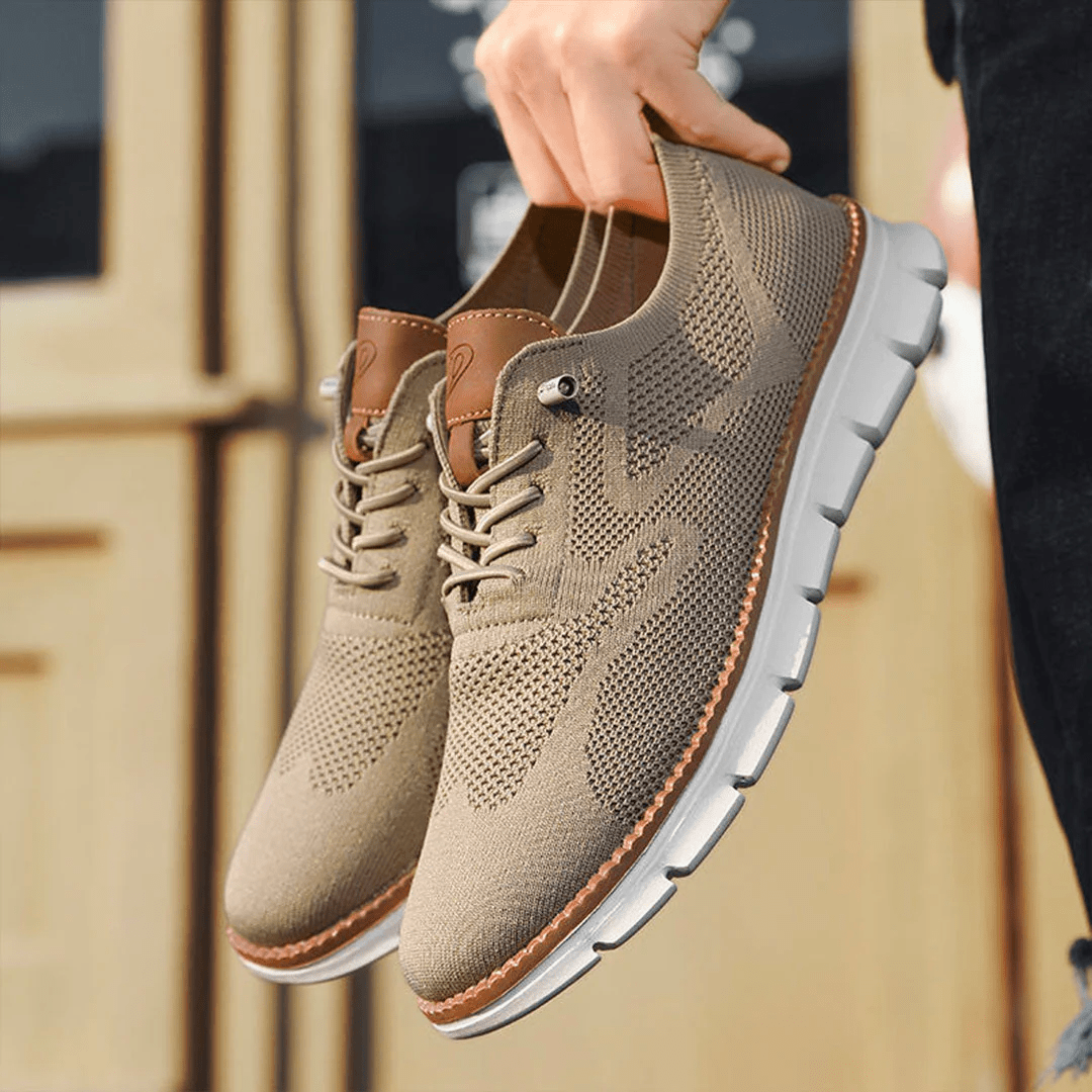 Jean, baskets tendance pour hommes à lacets couleur beige, respirantes et légères avec semelle blanche souple et design moderne