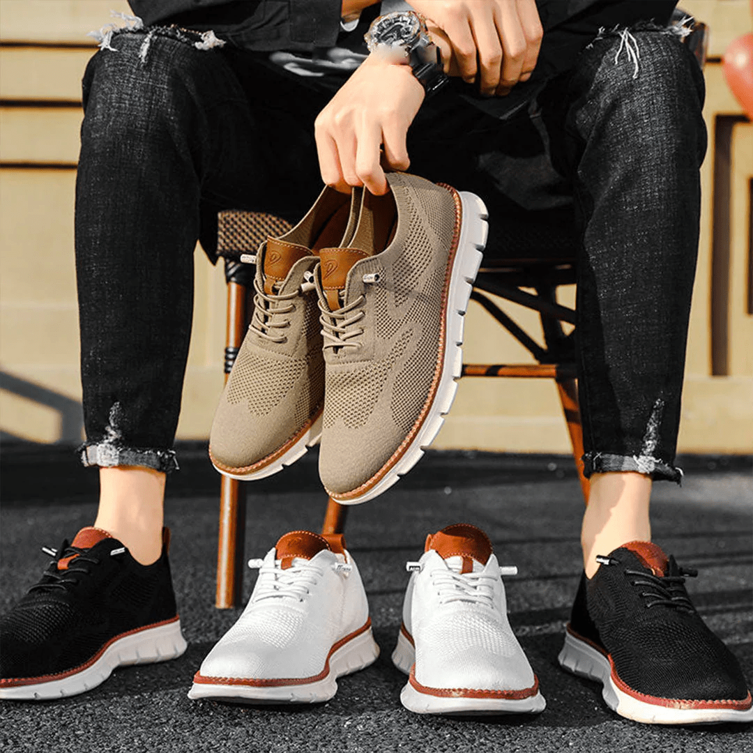 Jean, baskets tendance pour hommes à lacets disponibles en plusieurs coloris (noir, blanc et beige), chaussures légères et respirantes avec semelle souple et design moderne