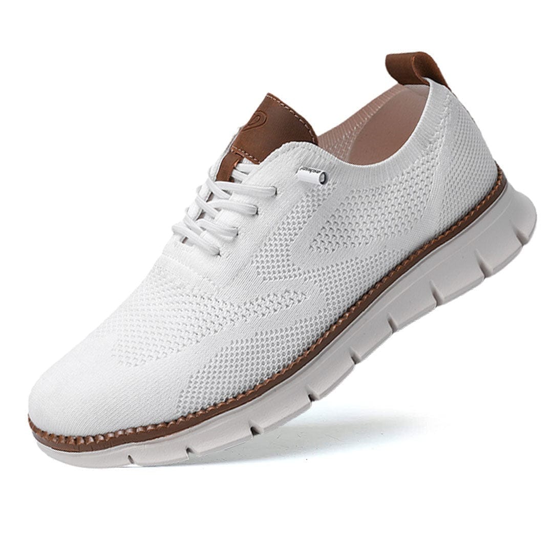 Jean, baskets tendance pour hommes blanches à lacets avec semelle légère et détails marron, chaussures modernes et respirantes au style élégant et décontracté