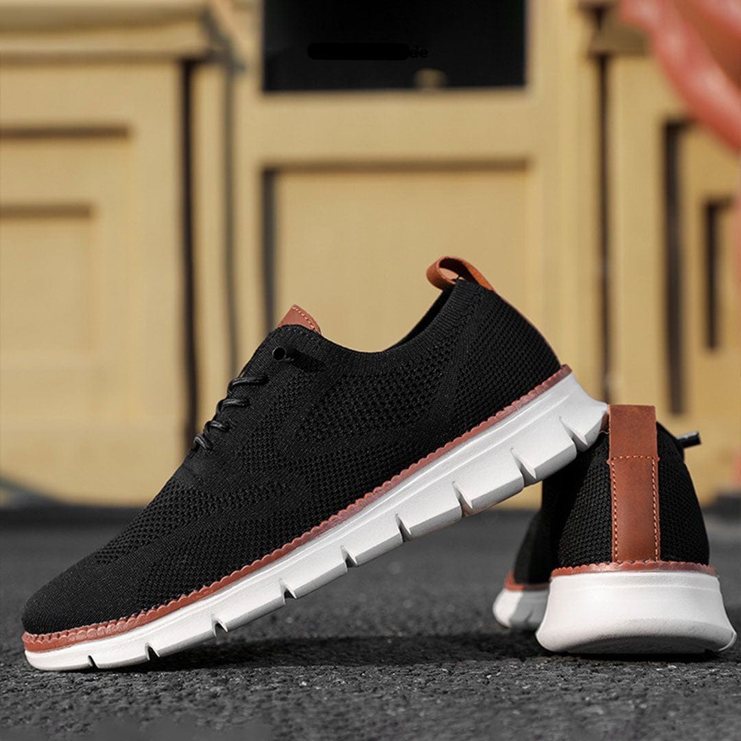 Jean, baskets tendance pour hommes noires à lacets avec semelle blanche épaisse et détails marron, chaussures légères et respirantes au design moderne