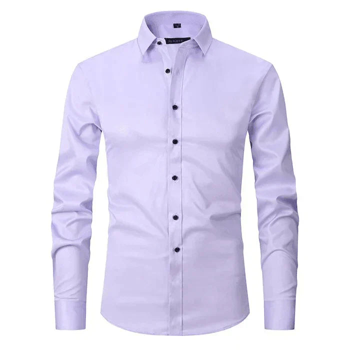Chemise homme Léon à manches longues violet clair, coupe slim et style tendance, parfaite pour une allure élégante, moderne et soignée.