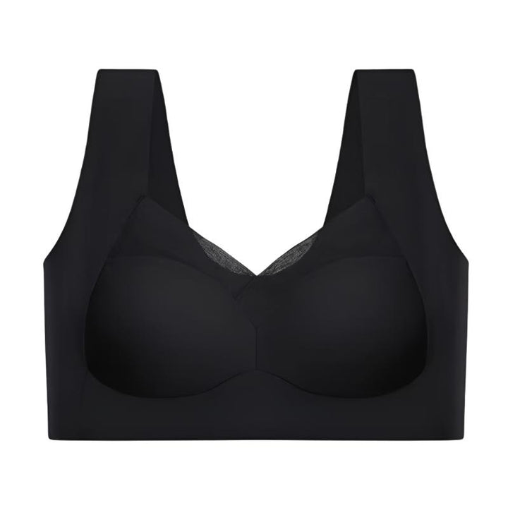 Soutien-gorge seamless noir avec des bonnets lisses et des bretelles larges. La conception sans coutures assure un maintien optimal et un confort maximal, avec un design élégant et moderne.