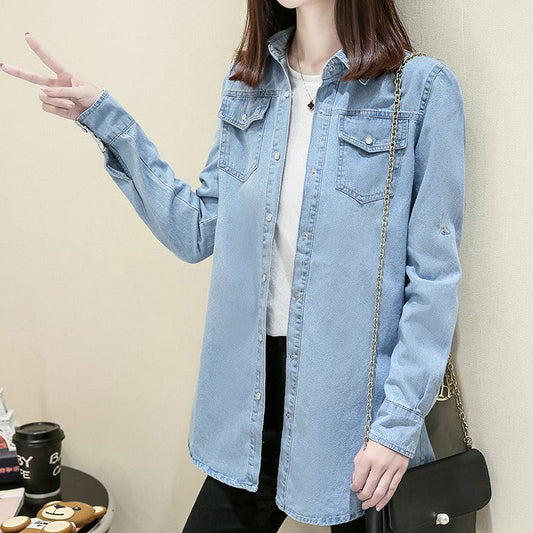 Daphne - Veste Denim Longue Élégante