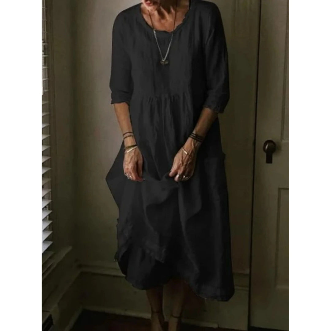 Robe Femme Col Rond | Manches 3/4 & Coupe Valorisante | Chic au Quotidien