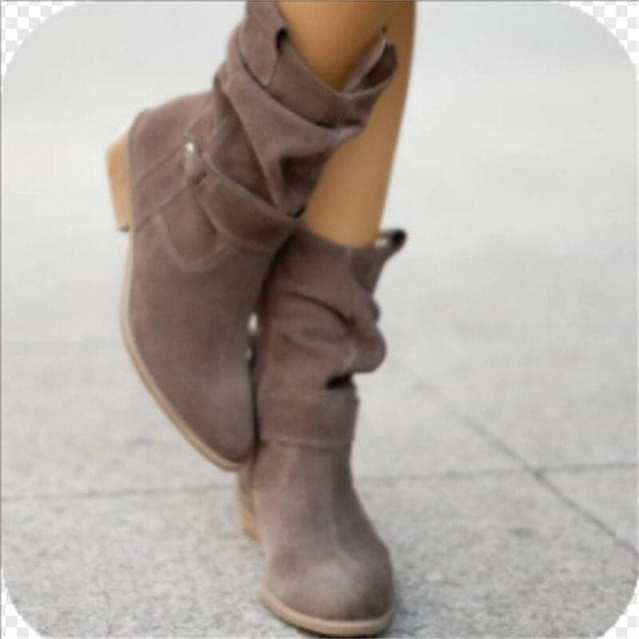 Bottines hautes Veloria pour femme, tige mi-haute brune adaptée aux tenues automnales polyvalentes.