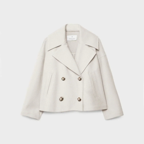 Manteau court croisé Wylia pour femme, coupe structurée double boutonnage adaptée aux tenues hivernales.