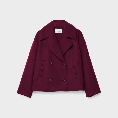 Manteau court croisé Wylia pour femme, coupe structurée double boutonnage adaptée aux tenues hivernales.