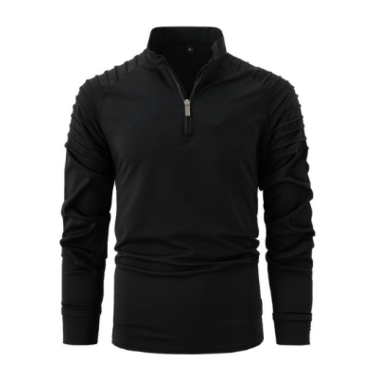 Polo pour homme Xavier, moderne et élégant, de couleur noire. Ce polo à manches longues présente un design tendance avec des détails sur les épaules et un zip élégant au col. Idéal pour un look sportif et chic, il allie confort et style contemporain.